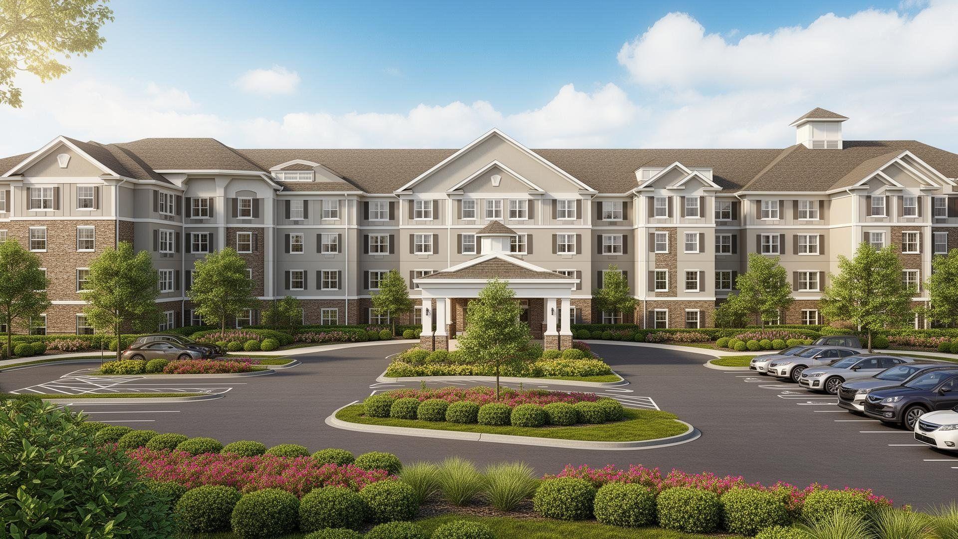 Assisted living facility exterior in Michigan suburb