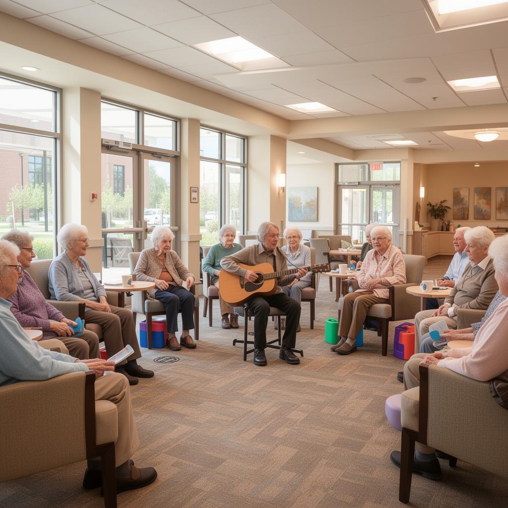 Seniors participating in music therapy at a Michigan memory care facility