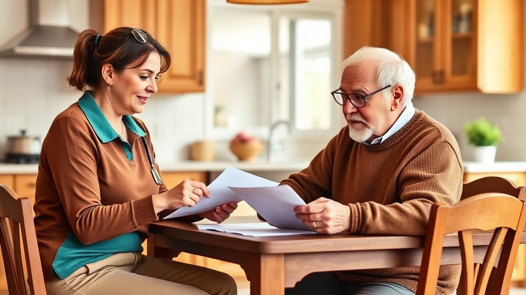 Professional caregiver providing one-on-one attention to a senior at his kitchen table, highlighting personalized home care