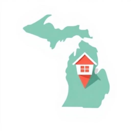 Map of Michigan highlighting Southeast Michigan with a house marker for home care services