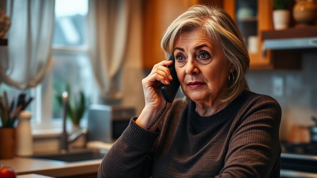 Concerned family member on the phone calling for help about a loved one's illness